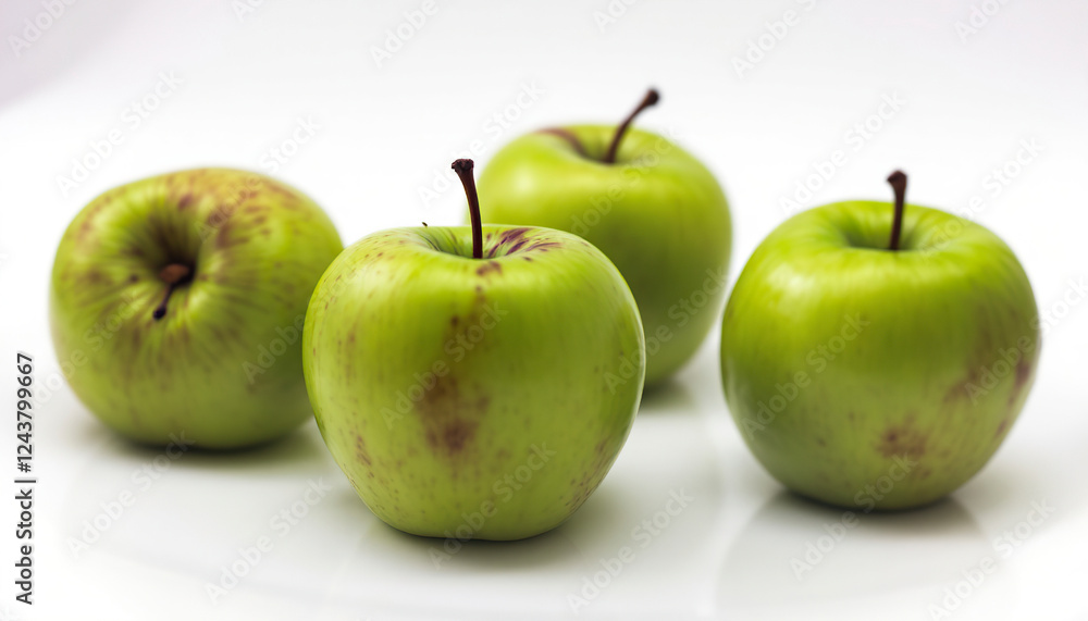 Three Green Apples on White Background Fresh Fruit Photography Three Green Apples on White Background Fresh Fruit Photography