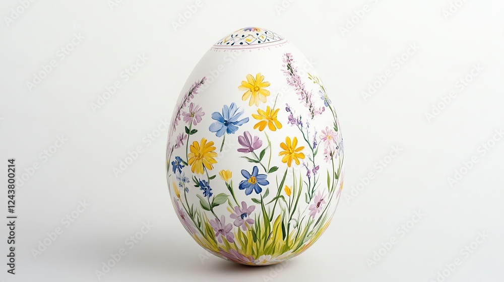 A vibrant Easter egg adorned with blooming spring flowers and intricate decorative patterns, painted in soft pastel hues, isolated on a white background A vibrant Easter egg adorned with blooming spring flowers and intricate decorative patterns, painted in soft pastel hues, isolated on a white background