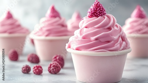 pink soft serve ice cream isolated on transparent background