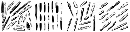 Collection of various pen designs showcasing different styles and types for writing enthusiasts and collectors