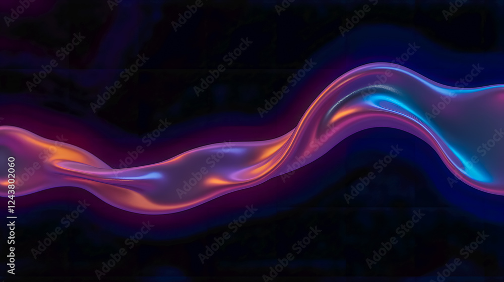 Obraz premium Colorful Fluid Wave Design with Dynamic Movement and Glossy Finish Creating a Mesmerizing Visual Effect on a Dark Background