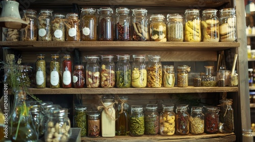 Wallpaper Mural Wooden shelves with jars of spices and herbs in a rustic setting Torontodigital.ca
