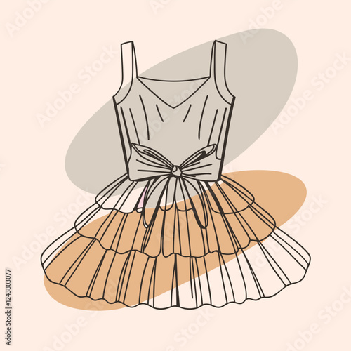 Minimalist line-art illustration of an elegant sleeveless dress with a fitted bodice 