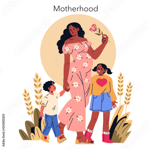 Celebrating Motherhood A Joyful Family Illustration that captures the heart beautifully