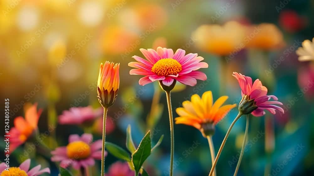 close up beautiful daisy flower sway in wind, spring blossoming season close up beautiful daisy flower sway in wind, spring blossoming season