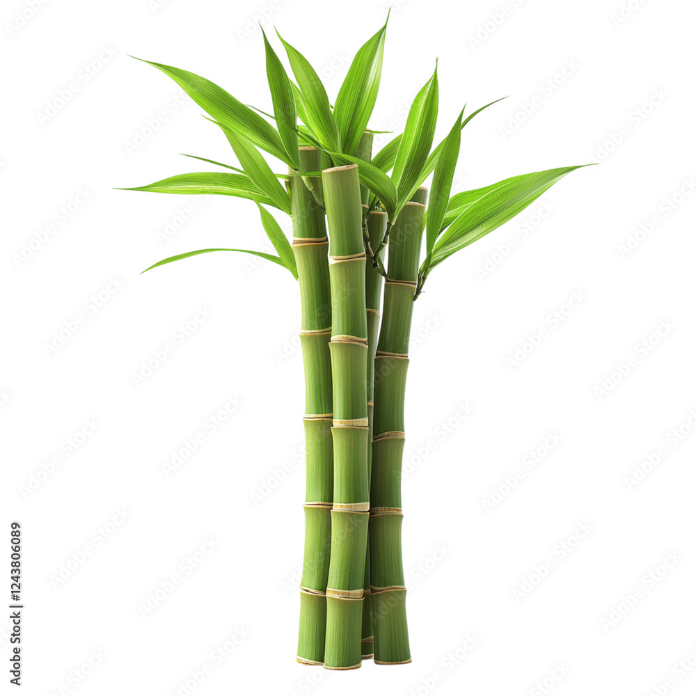 Fototapeta premium Green Bamboo Stalks with Fresh Leaves Natural Beauty Isolated on transparent background