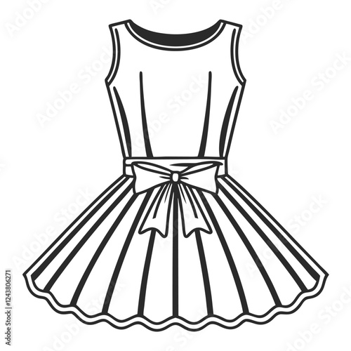 Minimalist line-art illustration of an elegant sleeveless dress with a fitted bodice 