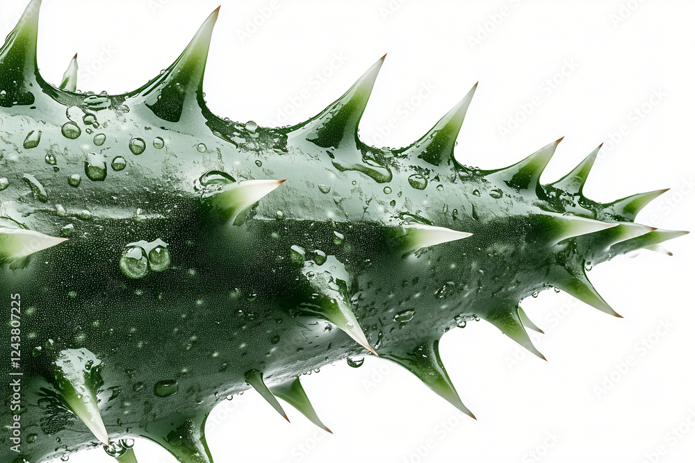 Aloe Vera Leaf Macro: Close-up of a fresh, vibrant aloe vera leaf, featuring its distinctive prickly edges and glistening droplets of water. Aloe Vera Leaf Macro: Close-up of a fresh, vibrant aloe vera leaf, featuring its distinctive prickly edges and glistening droplets of water.