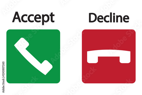 Phone call button icon. Answer and decline phone call buttons. Accept phone ringing or Reject ringing. Telephone sign Incoming call. Voice call screen Phone calls icons accept and decline.