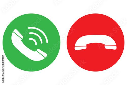 Accept and reject Phone call buttons, Green, red buttons vector, icon set. Phone call icon. Symbol of incoming and outgoing buttons. Calling Phone Answer Decline Button set, Vector Illustration.