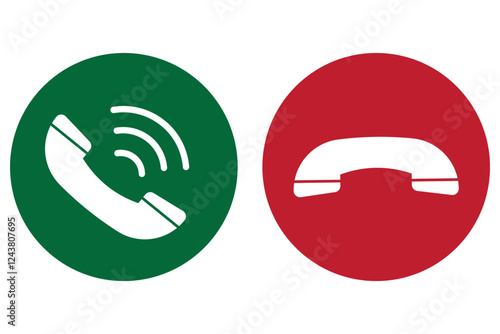 Accept and reject Phone call buttons, Green, red buttons vector, icon set. Phone call icon. Symbol of incoming and outgoing buttons. Calling Phone Answer Decline Button set, Vector Illustration.