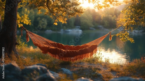 Fototapeta Naklejka Na Ścianę i Meble -  Cozy hammock by a lakeside