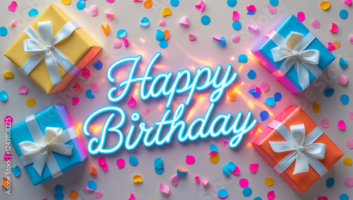 Wallpaper Mural Colorful Happy Birthday Celebration with Presents and Confetti Background Torontodigital.ca