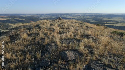 Drone Shot of Devils Tower: Majestic Monolithic Volcanic Butte in Wyoming