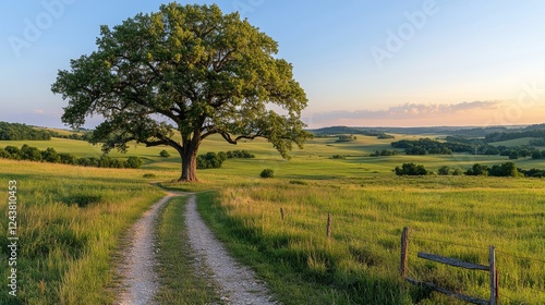 Majestic Tree Standing Tall in a Picturesque Field: A Serene Nature Landscape Capturing the Beauty of the Outdoors and the Tranquility of Open Spaces