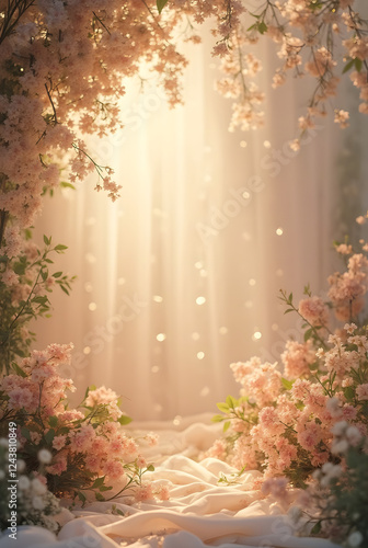 Maternity backdrop, wedding backdrop, photo background with exquisite flowers and magical light.