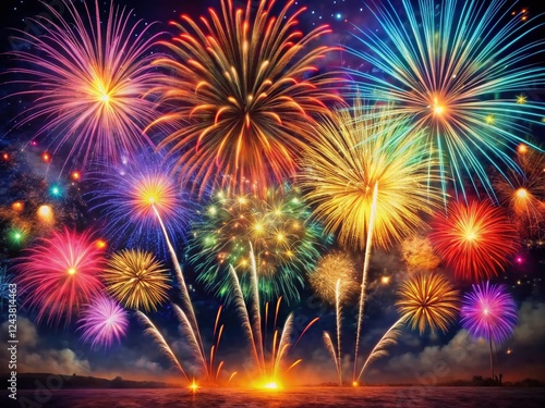 Wallpaper Mural Vibrant New Year Fireworks Display, Night Sky Celebration Background Torontodigital.ca