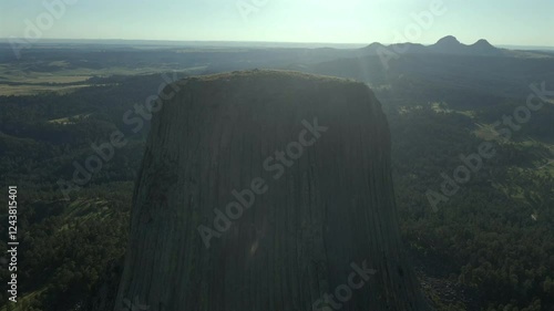 Drone Shot of Devils Tower: Majestic Monolithic Volcanic Butte in Wyoming