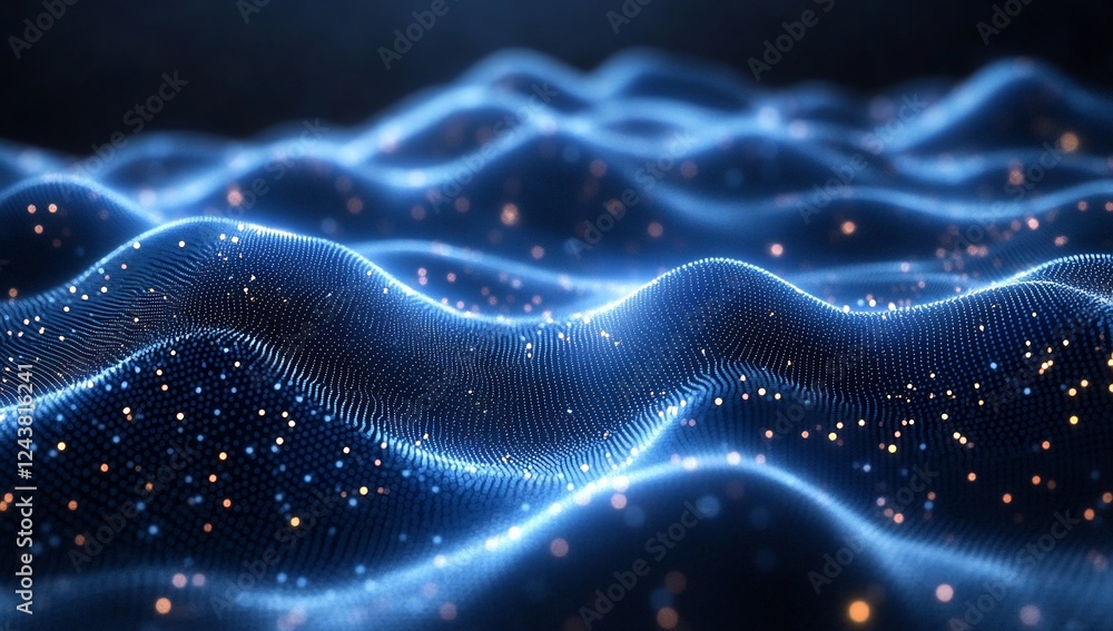 Abstract Blue Digital Waves: A Glowing Ocean of Data Points Abstract Blue Digital Waves: A Glowing Ocean of Data Points