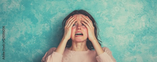 A woman expressing deep emotional distress and frustration. photo