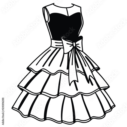 Minimalist line-art illustration of an elegant sleeveless dress with a fitted bodice 