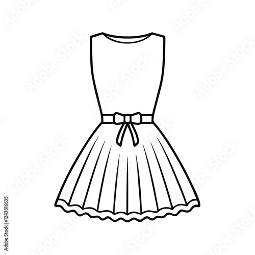 Minimalist line-art illustration of an elegant sleeveless dress with a fitted bodice 