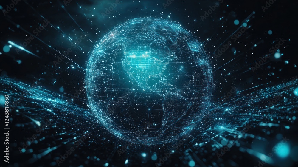 Obraz premium Global Network: A Digital Earth Visualization