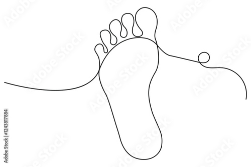 
Foot sole continuous one line drawing of isolated outline vector art illustration,Footprint and bare foot in one continuous line drawing.