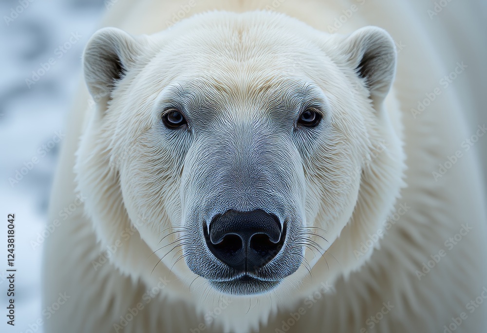 Polar bear standing in its natural snowy habitat with its fur ruffling in the cold Arctic wind showcasing adaptation and resilience Polar bear standing in its natural snowy habitat with its fur ruffling in the cold Arctic wind showcasing adaptation and resilience