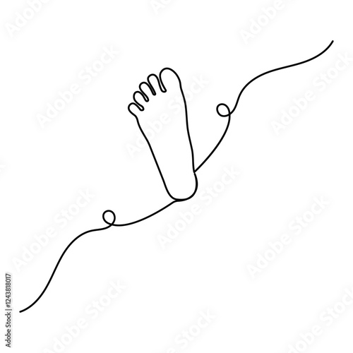 Foot sole single-line art on a white artboard elegantly captures the intricate shape of a foot’s sole, symbolizing movement and balance with a single continuous line.