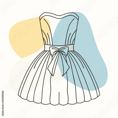 Minimalist line-art illustration of an elegant sleeveless dress with a fitted bodice 