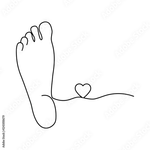 Foot sole single-line art on a white artboard elegantly captures the intricate shape of a foot’s sole, symbolizing movement and balance with a single continuous line.