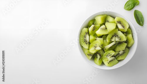 Wallpaper Mural Bowl with kiwi slices on white table. Space for text Torontodigital.ca