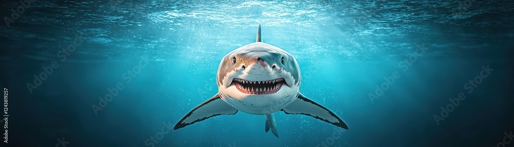 Obraz premium A majestic shark swimming gracefully in crystal clear waters.