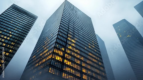 Enveloped Skyscrapers in Misty Metropolis