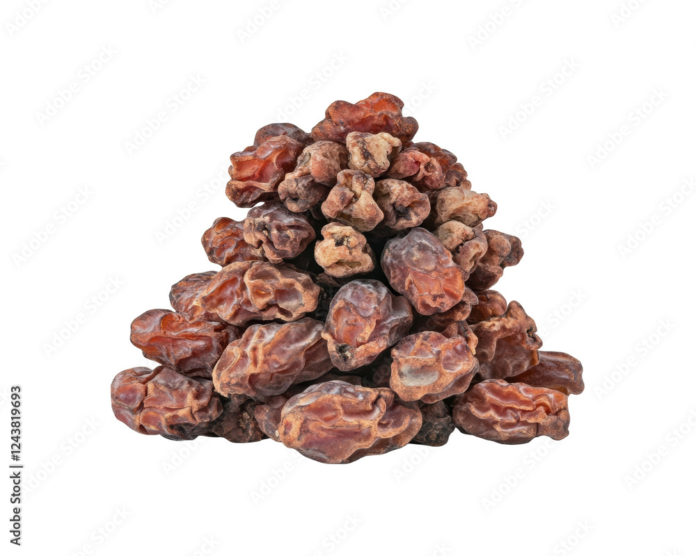 A pile of dried fruits resembling raisins, showcasing their wrinkled texture and rich color. A pile of dried fruits resembling raisins, showcasing their wrinkled texture and rich color.