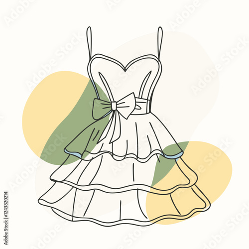 Minimalist line-art illustration of an elegant sleeveless dress with a fitted bodice 