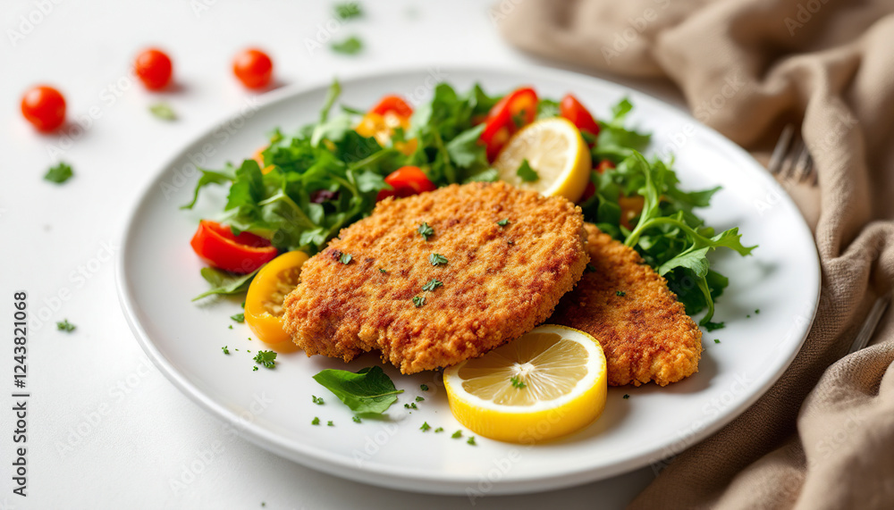 Crispy Chicken Milanese with Salad Lemon Wedges Crispy Chicken Milanese with Salad Lemon Wedges