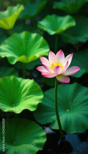 Fresh green lotus leaves swaying gently in the water, flora, aquaticplants photo