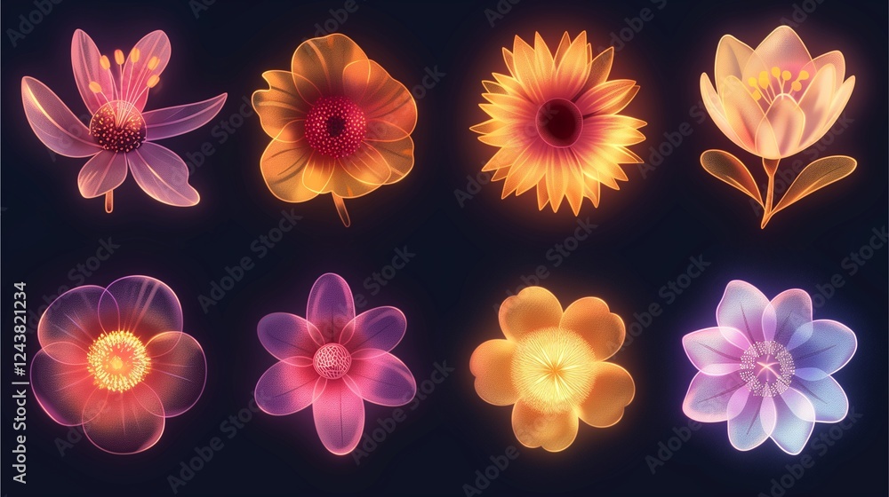 Fototapeta premium glowing flowers collection 