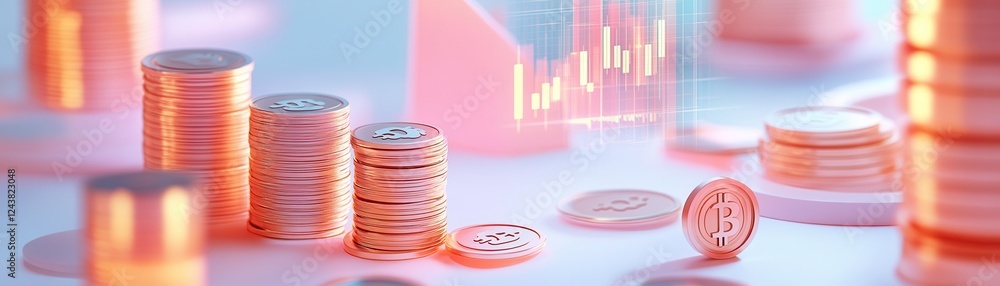 A collection of coins with a financial graph, representing investment and market trends in a modern, digital context. A collection of coins with a financial graph, representing investment and market trends in a modern, digital context.