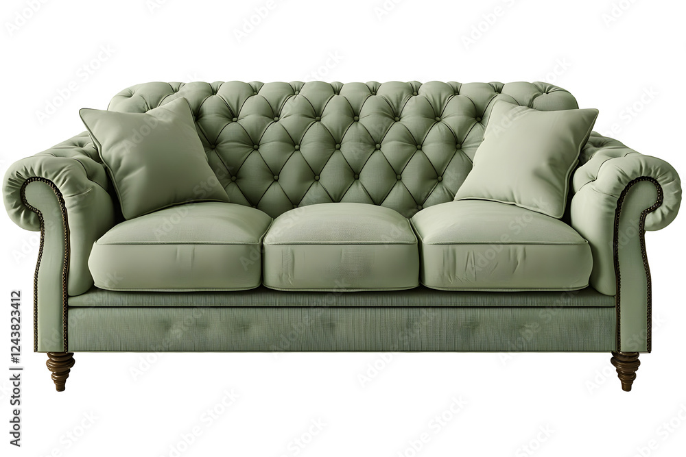 Obraz premium Photo of Pale Sage Green Sofa on Plain White Isolated Background