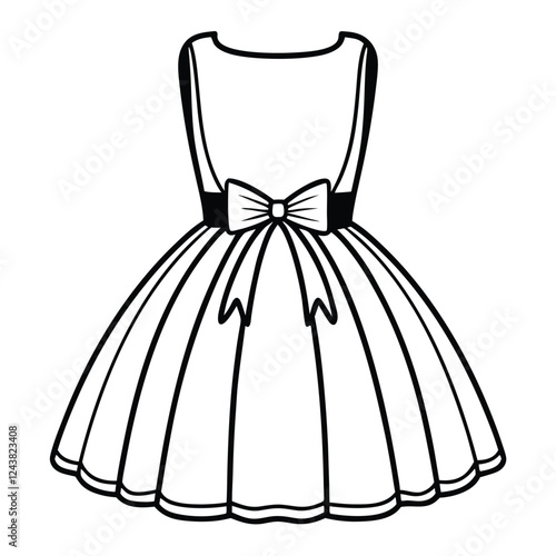 Minimalist line-art illustration of an elegant sleeveless dress with a fitted bodice 