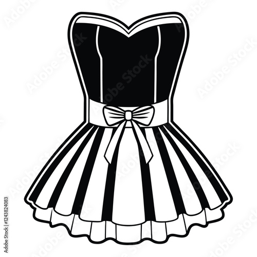 Minimalist line-art illustration of an elegant sleeveless dress with a fitted bodice 