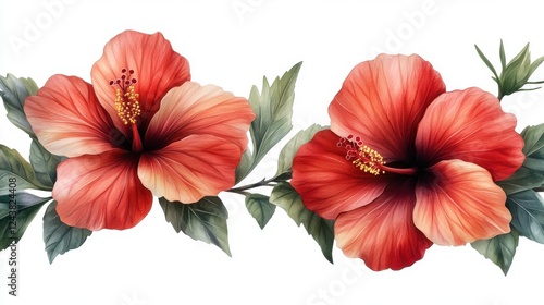 Wallpaper Mural red hibiscus flower and leaf isolated on transparent background Torontodigital.ca