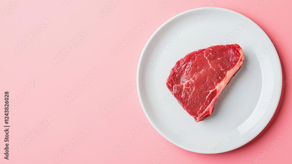 Single futuristic labgrown meat sample on a sterile white plate Single futuristic labgrown meat sample on a sterile white plate