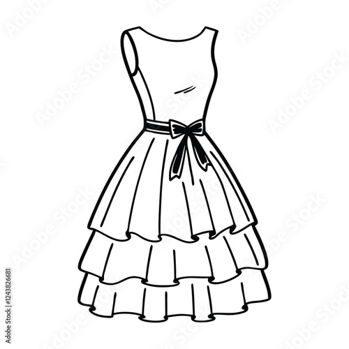 Minimalist line-art illustration of an elegant sleeveless dress with a fitted bodice 