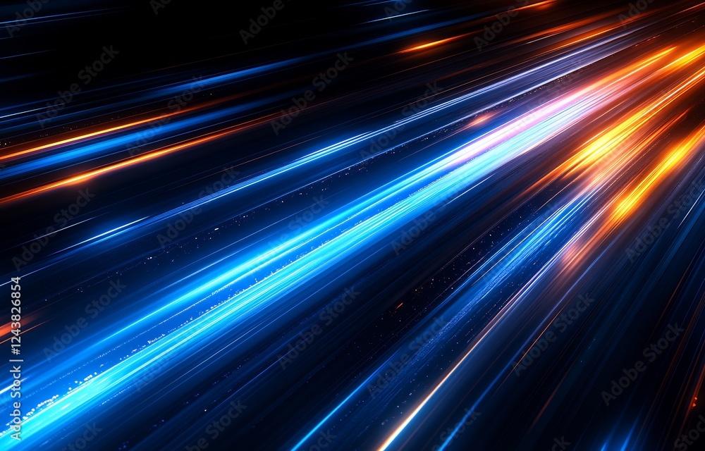 Obraz premium Abstract Speed of Light: Dynamic Blue and Orange Light Trails