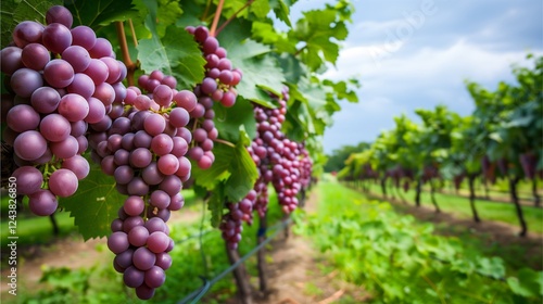 Wallpaper Mural Red grapes hanging from vines in a vineyard under a bright sky  Torontodigital.ca