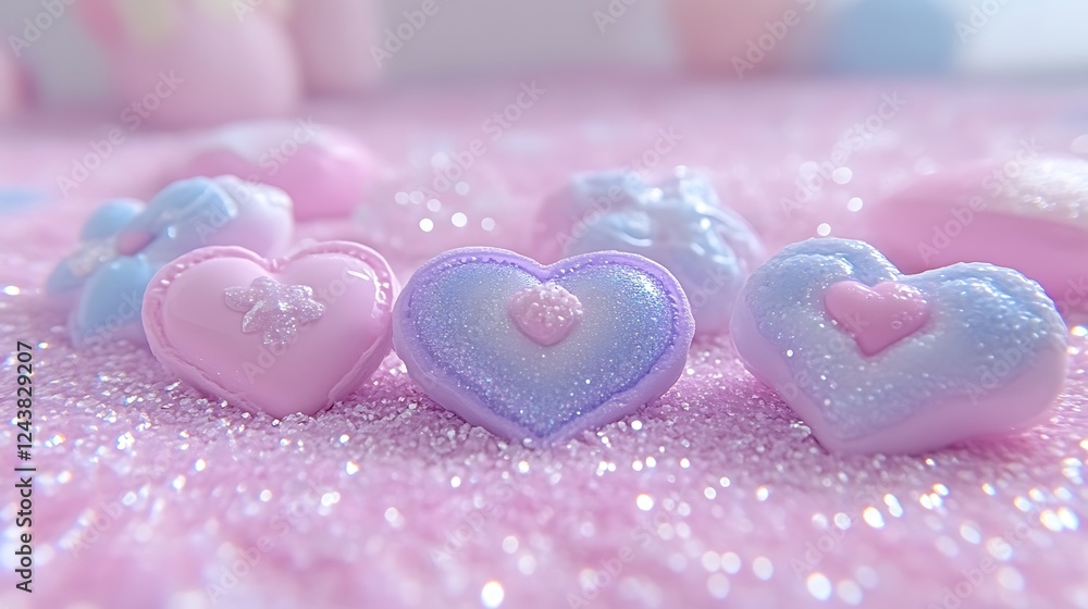 Fototapeta premium Pastel Hearts Glitter Background Lovely Decorations